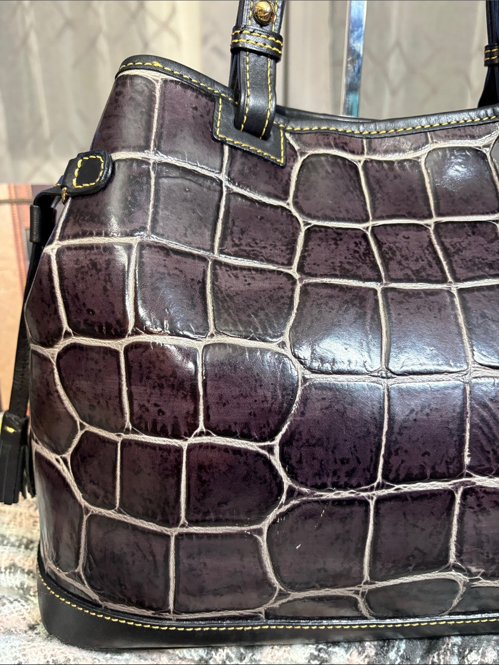 Collectible Vintage Dooney & Bourke “English Botanical” Croc Embossed Large Tote - Picture 6 of 16
